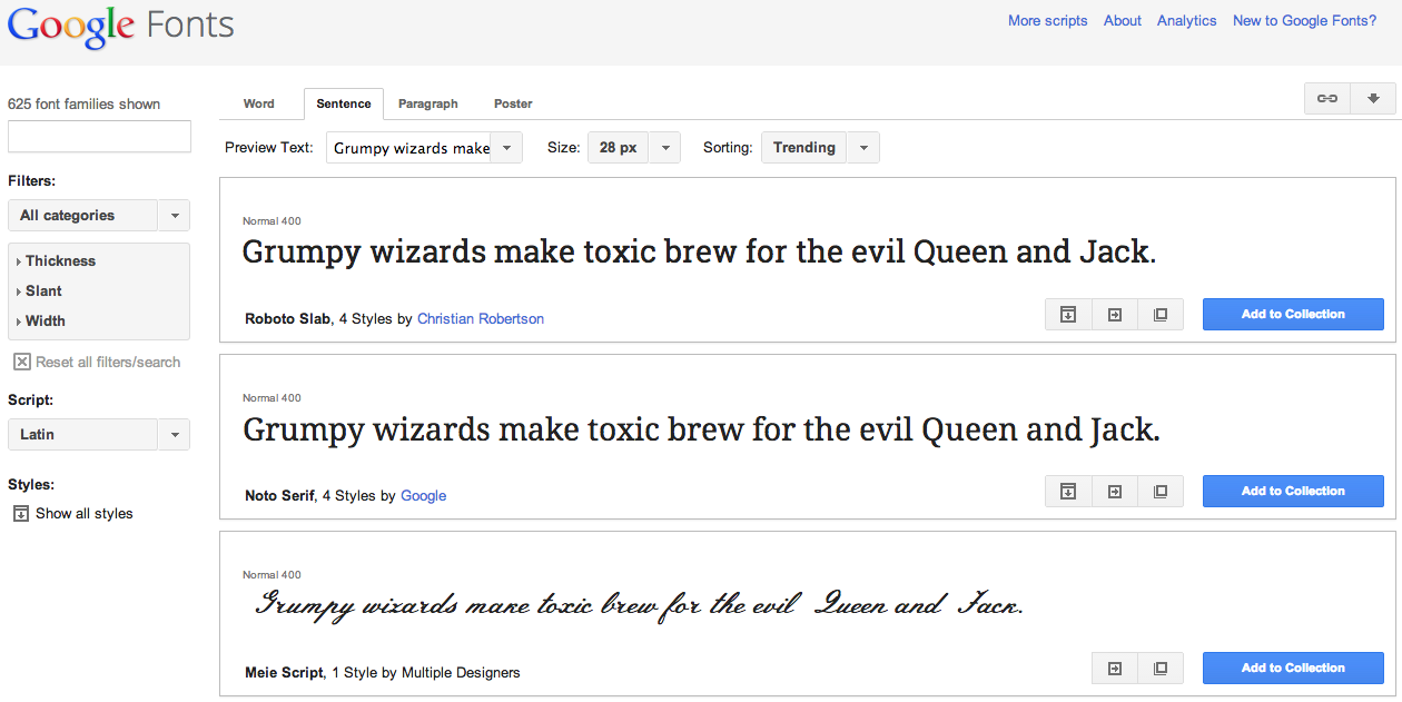 Google Fonts take off from the web